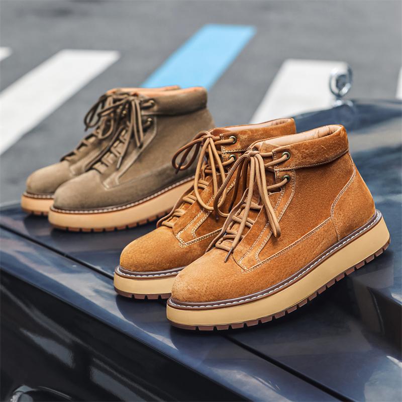 Italienische Herren Echtleder Motorradstiefel Klassisches Wildleder Vintage Lässig Leder Flache Designer Schuhe Outdoor Stiefelette Walking