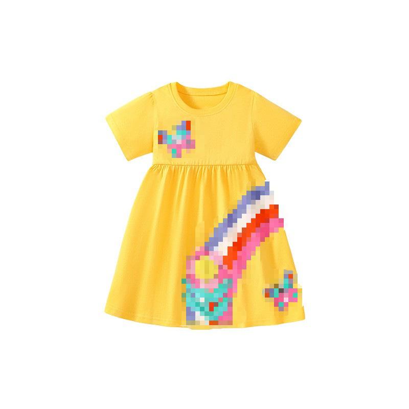 Summer Floral Cotton Short Sleeve Girls Princess Dress 90