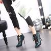Fashion FHC 2024 New Women Naked Boots,High Heeled Autumn Shoes,Short Botas,Front Lace-up,Pointed Toe,34-39,Black,Green,Dropship