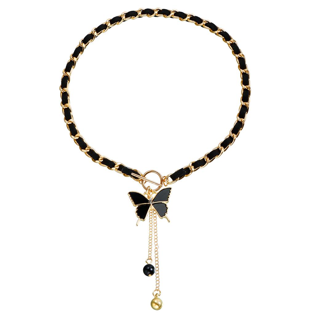 Wrapped Flannel Black Love Fritillary Necklace Women's Cold Wind Collarbone Chain Fringed Necklace