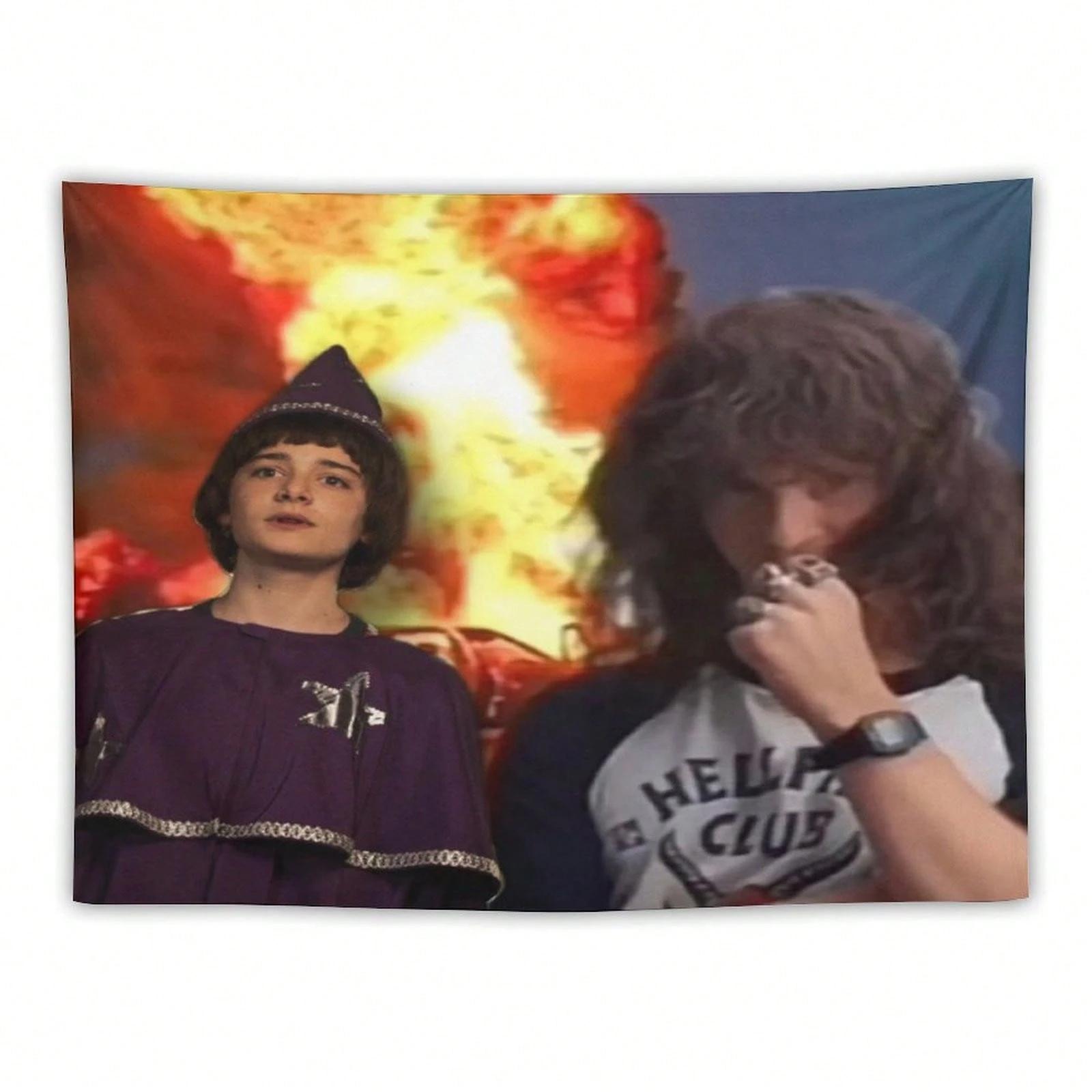 1pc Hellfire Club Mike Eddie Portrait Tapestry Polyester 2D Print Vintage 80s TV Show Aesthetic Decor Trendy Wall Hanging for 74x94cm(29x37in)