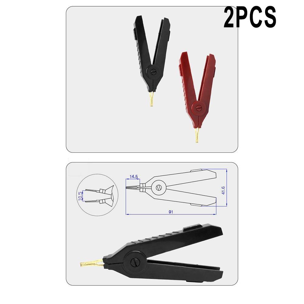 2 PCS For Alligator Clip Kelvin Copper Gold Plate LCR Test Clip Black + Red