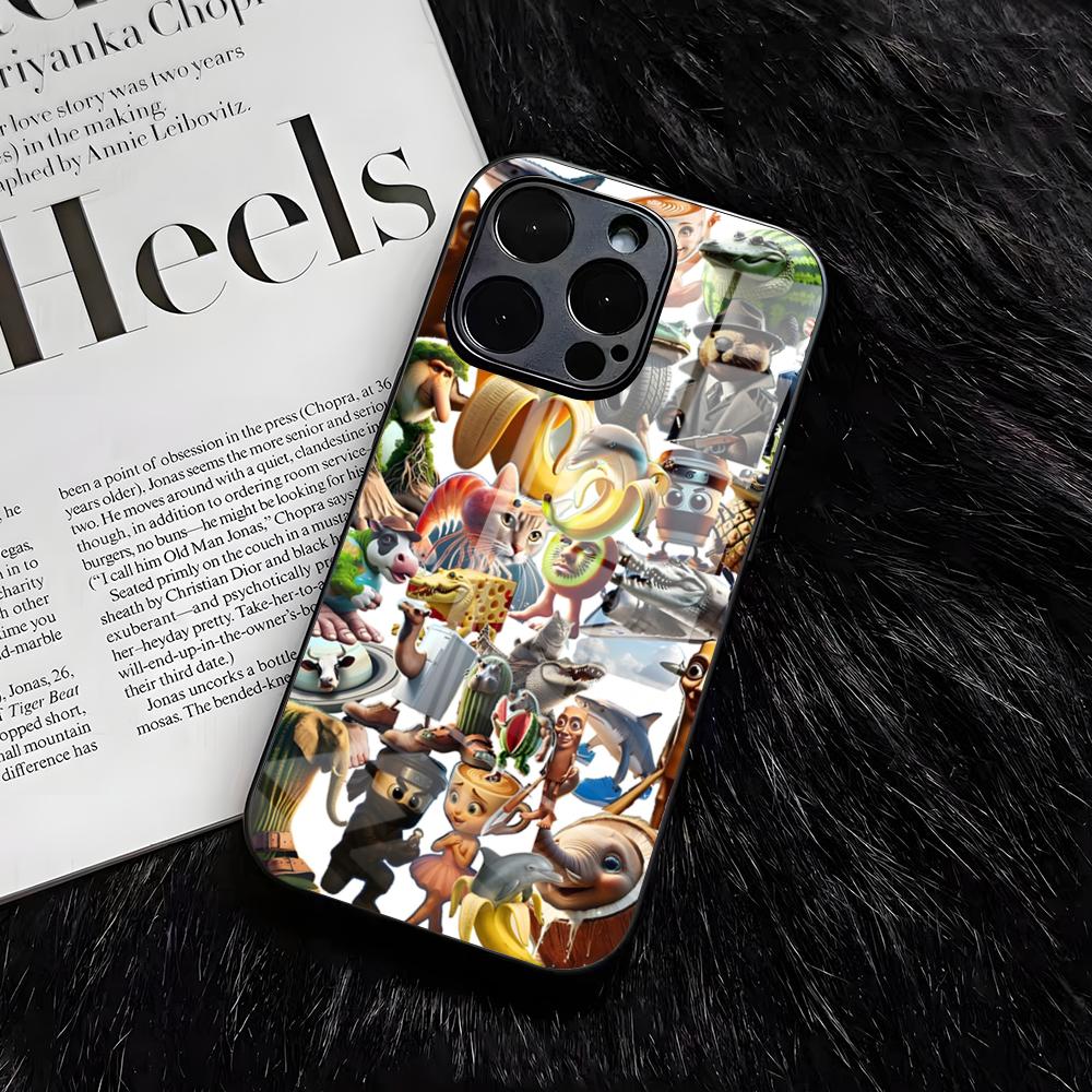 Animals Italian B-Brainrot Phone Case For IPhone 17 Air 16 E Pro Max 15 14 13 Mini 12 Pro 11 Max Plus Black Glass Cover
