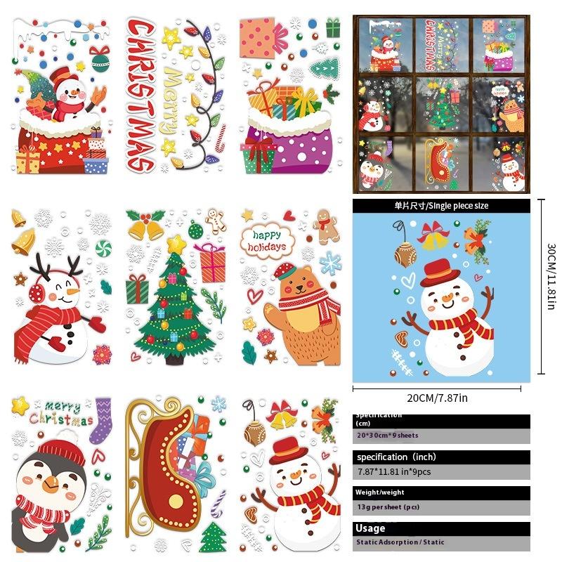 Santa Claus Christmas Ornaments Static Stickers Window Grilles Scene Arrangement Glass Doors Stickers Windows