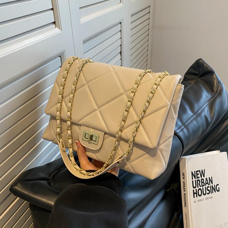 

Сумка большой вместимости женская летняя новая сумка-цепочка с ромбовидным узором, высококачественная текстура, на плечо, подмышку, сумка-мессенджер бежевый