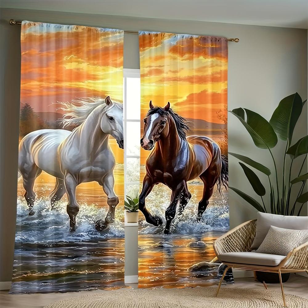 2pcs   Nautical Animal Curtain. 29.53in×65.35in   41.34in×90.55in   51.18in×82.68in Romantic Day Falling Horse Printing Design   100