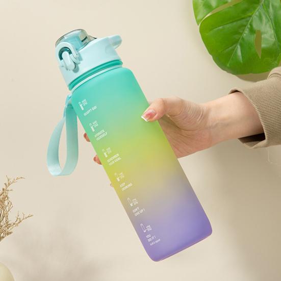 

1000 мл стакан для воды с замком безопасности, прозрачная шкала, отскакивающая крышка, герметичная, герметичная, градиентная цветная питьевая чашка для дома синий