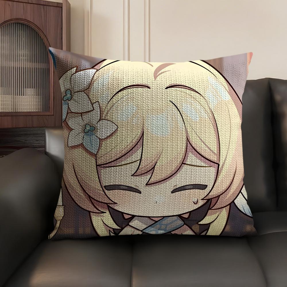 Lumine Cute Cute Genshin Impact Cushion Cover Natural Linen Organic Fabric DoubleSided Printing Sofa Home Decor Pillow Case
