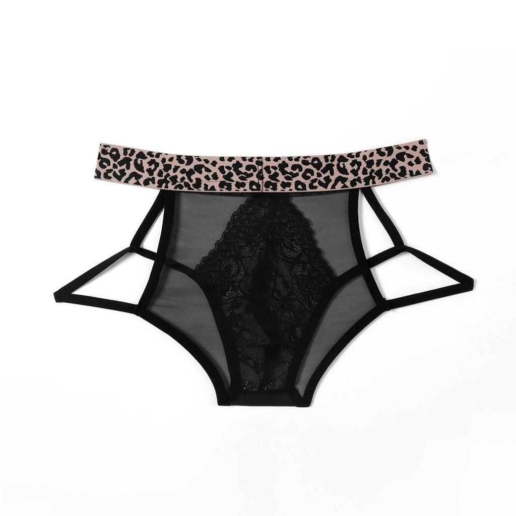 Leopard print men's erotic underwear temperament splicing lace sexy breathable hollow temptation perspective underwear