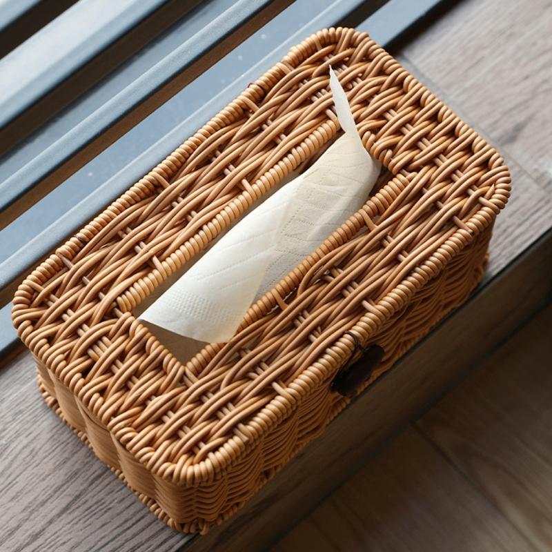 Tissue Dispenser Decorative Rattan Napkin Holder Easy Install Paper Towel Container for Living Room Bedroom Decoration