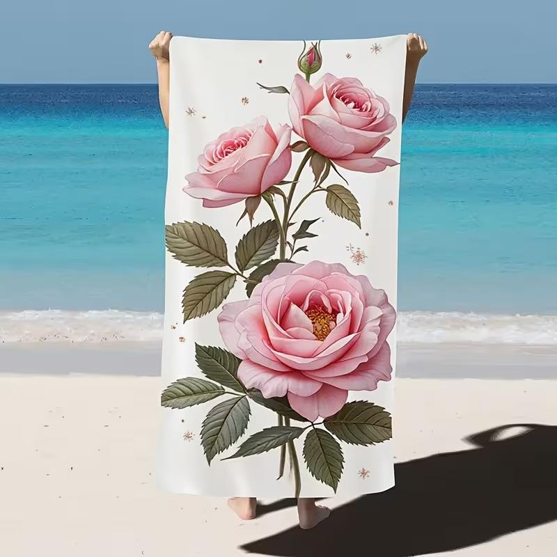 Pink Background Hibiscus Plumeria Tropical Beach Towel Sand Free Towel Monstera Palm Leaf Floral Print Lightweight Blanket
