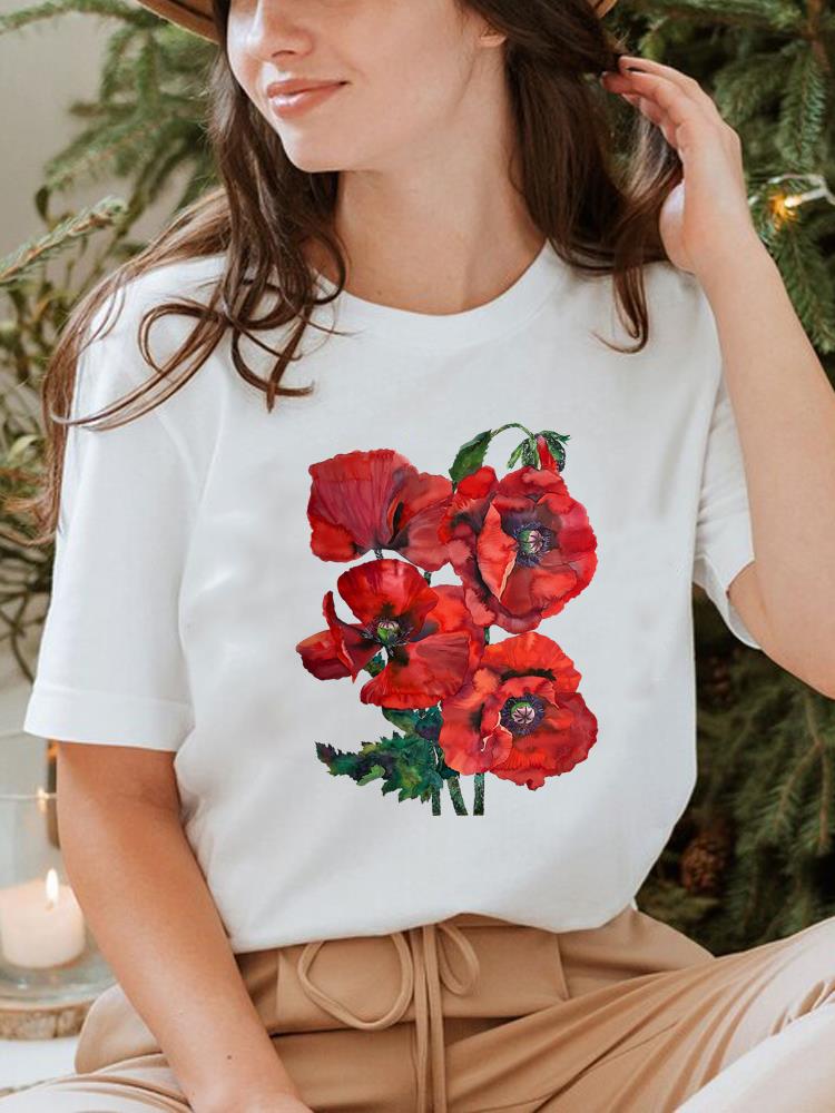 Pflanzenstil Trend Niedlich 90er Jahre T-Shirt Oberteil T-Shirt Kurzarm Sommerkleidung Druck Rundhals Mode Damenbekleidung Grafik-T-Shirt