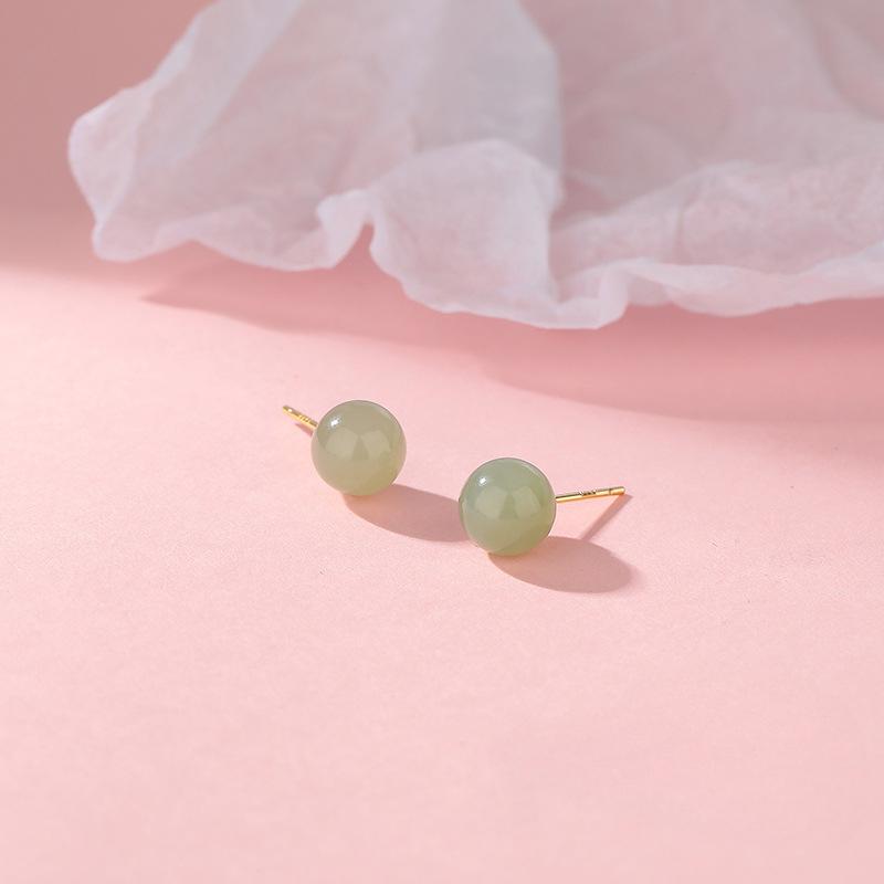 Natural Hetian Jade Earrings Are Simple, Versatile, Small, Exquisite, High-end Earrings In Summer Versatile Trendy