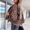 Leopard Print Long Sleeve Denim Short Jacket 2024