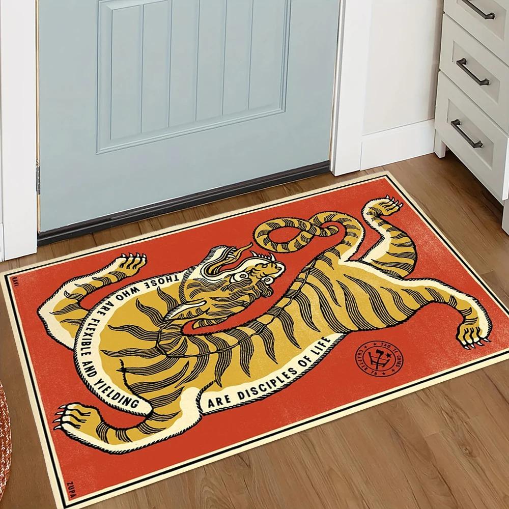 Retro Tiger Willkommen Fußmatte mit Muster Matten Teppiche für Küche Badezimmer Schachbrettmuster Bordüre Schlafzimmer Heimdekoration Teppich