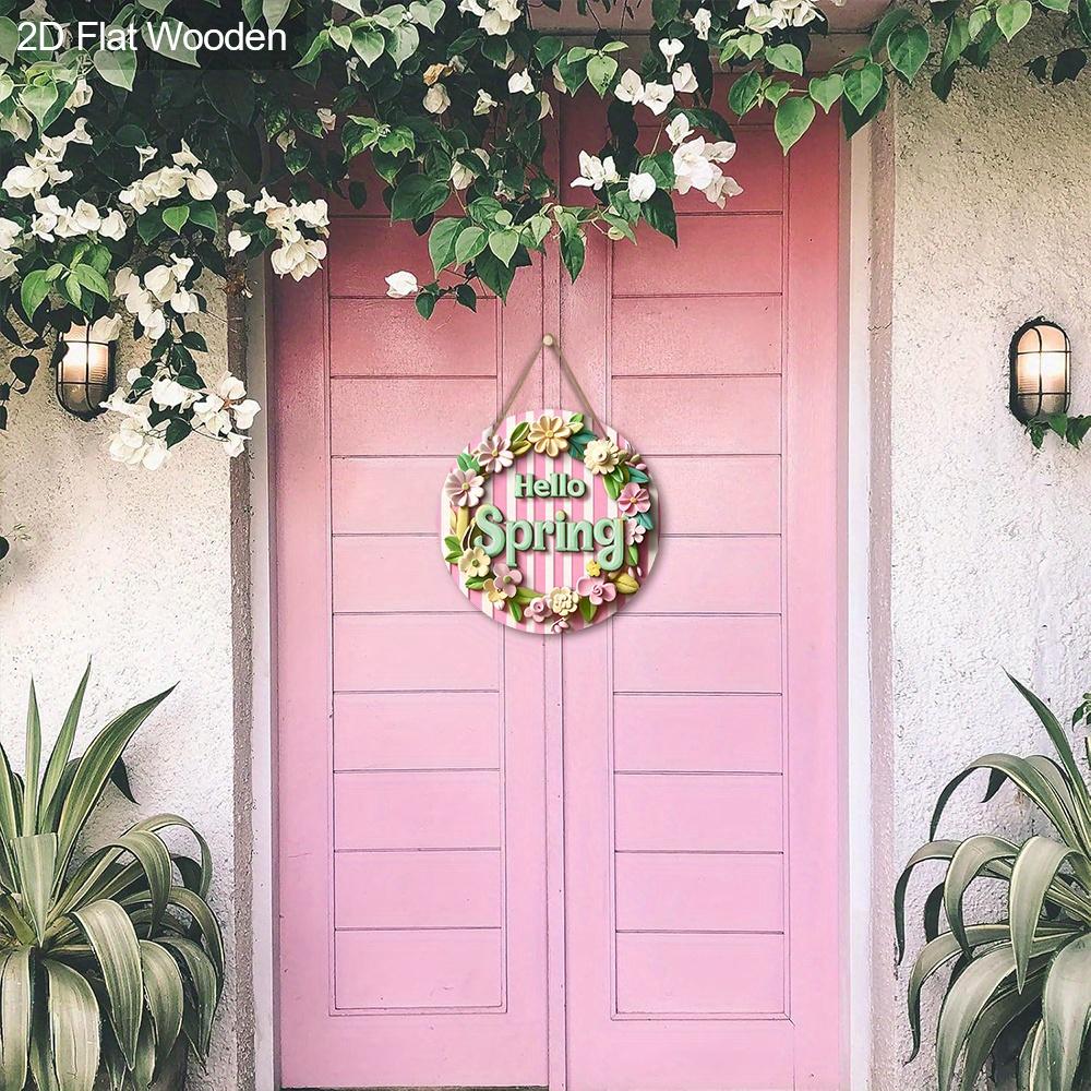 2D Flat, 1pc Hello Spring Wreath Wooden Sign Welcome Sign for House Patio Entry Door and Hallway Decoration Party Home Wall Art Decoration Spring