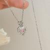 Alloy Material Electroplated Process Heart-shaped Pendant O Chain Style 41cm-50cm Length Pink And White Love Hearts