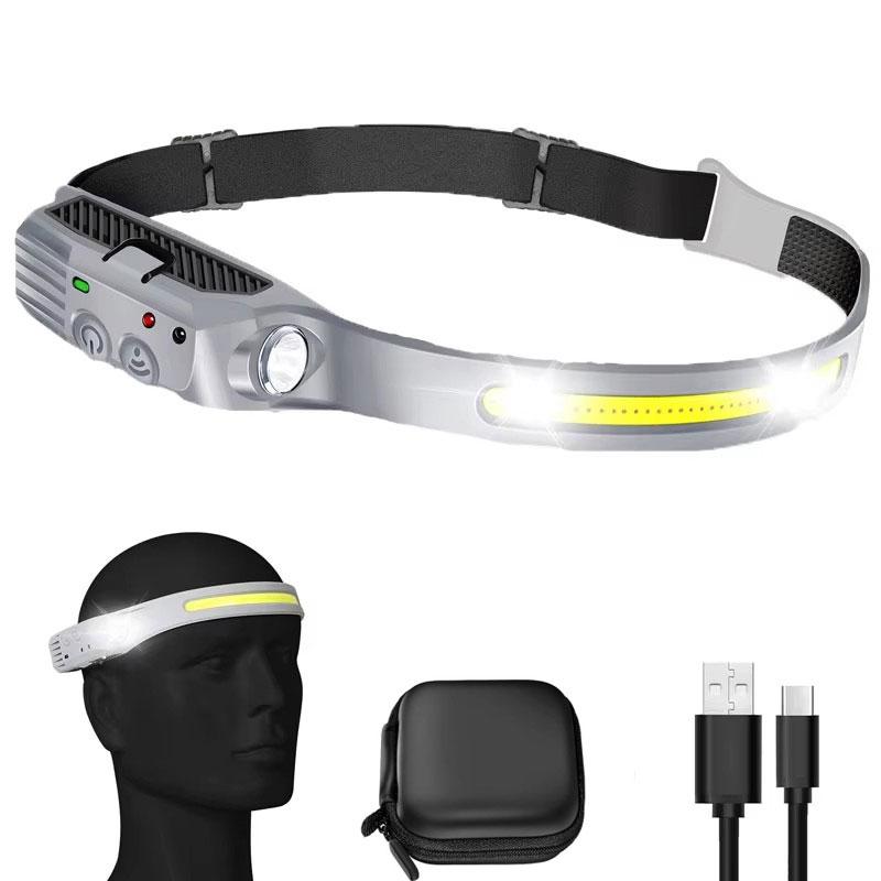 1PC/2PCS Built-in Battery Rechargeable Headlamp 5 Lighting Modes Super Bright Induction Headlight LED COB Waterproof Headlight