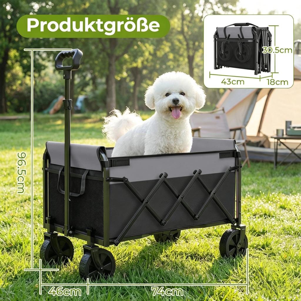 Carro Plegable Pequeño 100KG, Carro de Mano, Carrito de Compras Carro de Camping con Asa Ajustable en Altura, Ligero y Ahorra Espacio y Estable, Negro