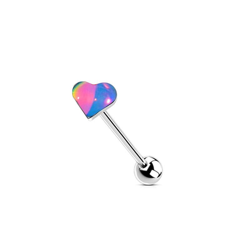 Gradient Flash Titanium Steel Tongue Ring with External Thread, 14G.