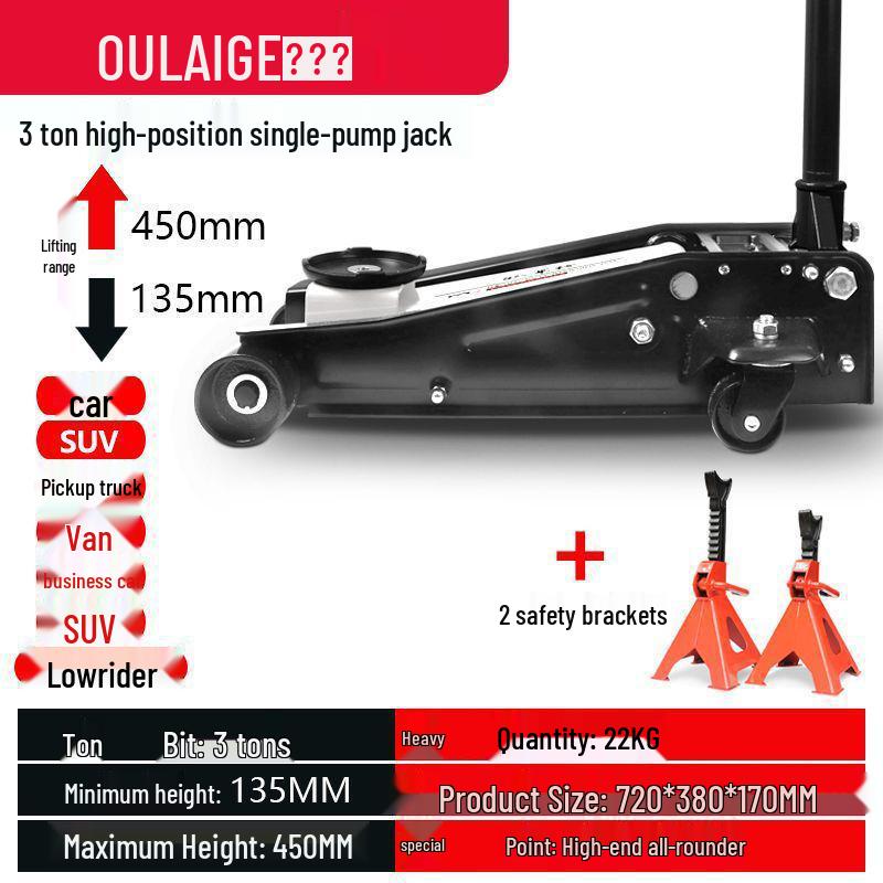 3-Ton Horizontal Hydraulic Car Jack with Double Pump for Small Trucks and Sedans