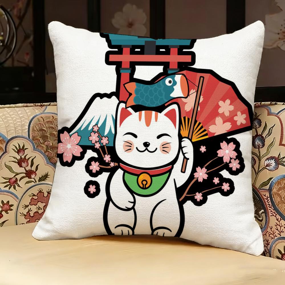Rich Luck Money Cat Pillow Case Pillowcase, Double-Sided Printed, Sofa Cushion, Bedroom Headboard Pillow