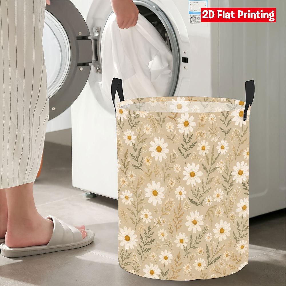 Collapsible Laundry Basket Large Round Waterproof Fabric Hamper Dirty Clothes Storage Bin Toy Organizer with Handles