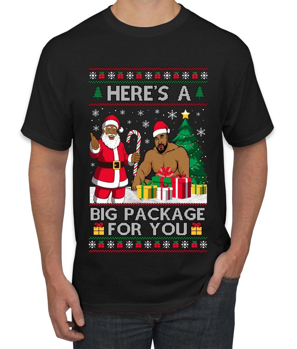 Here s A Big Package For You Black Santa Ugly Christmas Men s T- Shirt 3XL