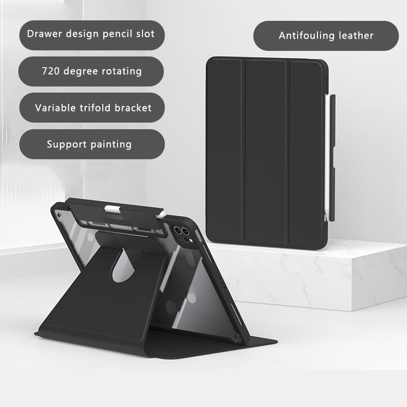 Built-In Drawer Pencil Holder Rotating Cover Case for iPad Air 4 Air 5 and for iPad Pro 11 Inch 2018 2020 Covers