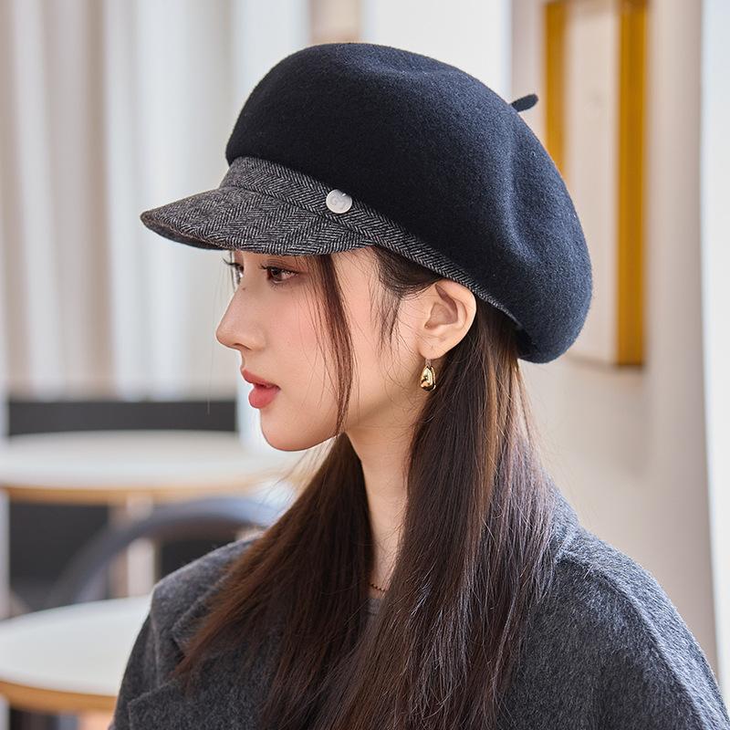 All-match Warm Beret Autumn and Winter Hat for Women's Style of Literary Retro Thickened Painter Hat Big Head Circumference Newspaper Boy Hat