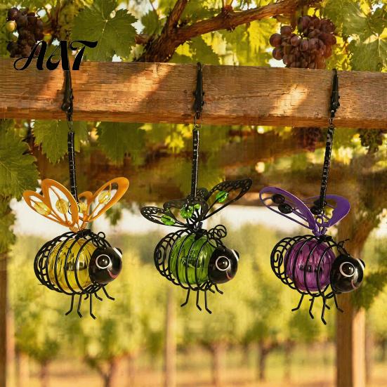 Verspielte Bienen Gartenaccessoires Solarbetriebene Hängeleuchten, Metall Wackel-Feder-Dekorationen, Langlebige Outdoor-Dekorationen IP65 Wasserdichte Lichterketten für