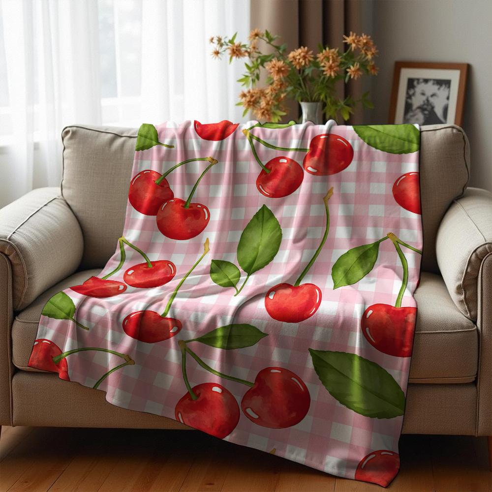 Cherry Bow Star Cartoon Anime Print Flannel Blanket Soft Warm Throw for Kids Bedroom Sofa Christmas Office Car