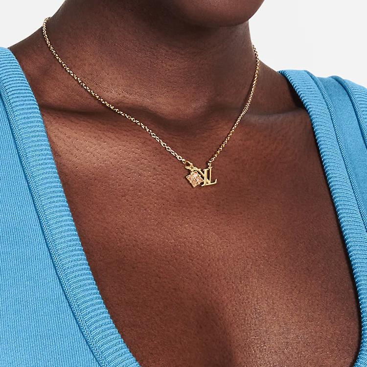 Louis Vuitton Loulougram Lv Letter Metal Necklace Women necklace Gold M00783