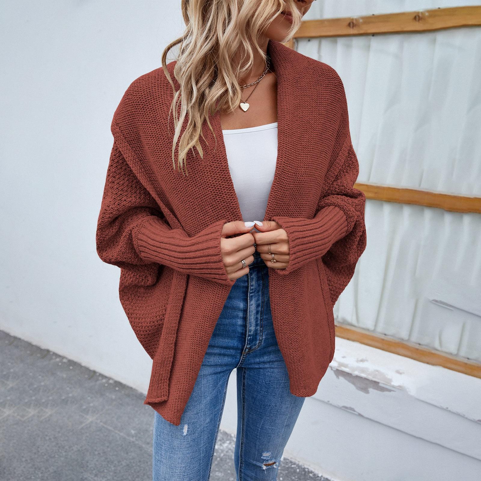 

Женская мода вскользь 2022 вязаный однотонный кардиган с капюшоном-свитер пальто S красный