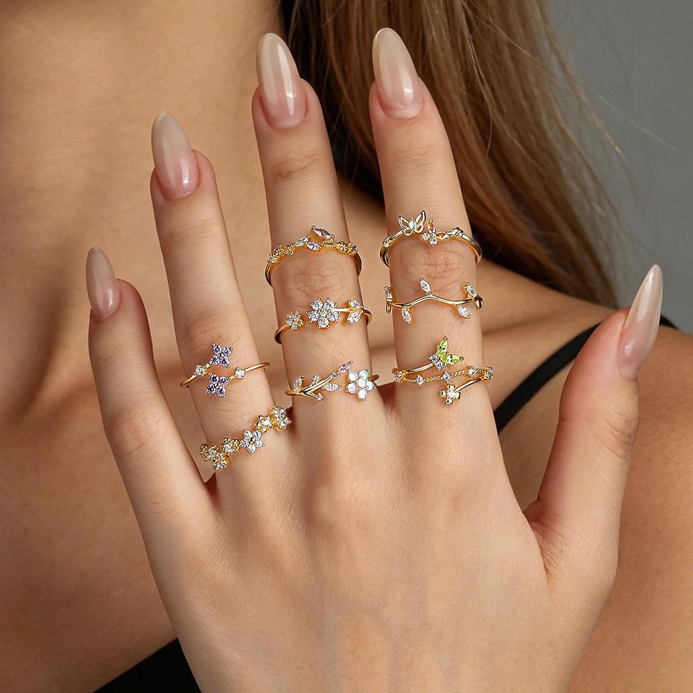 S925 Sterling Silver Fairy-Inspired Purple Zircon Four-Leaf Clover Adjustable Ring for Women