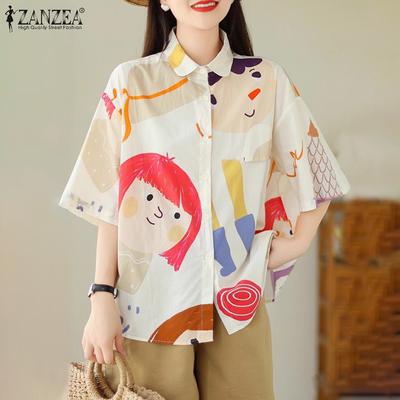 Camisas de Manga Curta com Estampa de Desenho Animado para Mulheres no Verão