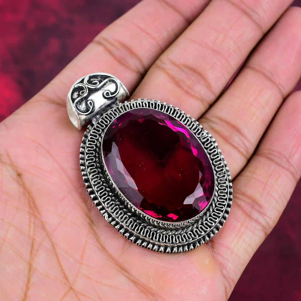 Rubellit Anhänger, 925 Sterling Silber Anhänger Edelstein Schmuck, handgefertigter Anhänger Erstaunlicher Schmuck, Geschenk für Sie