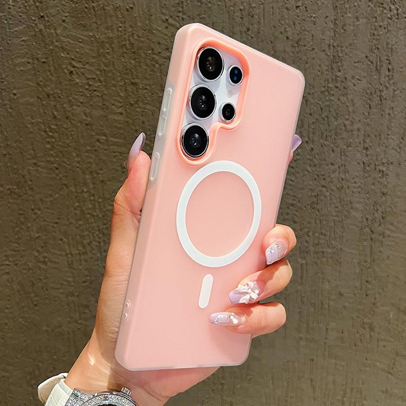 

Роскошный матовый чехол для телефона Candy Magsafe с беспроводной зарядкой для Samsung Galaxy S25 Plus S24 FE S23 S22 Ultra 5G Магнитная бамперная накладка Galaxy S23 Ultra розовый