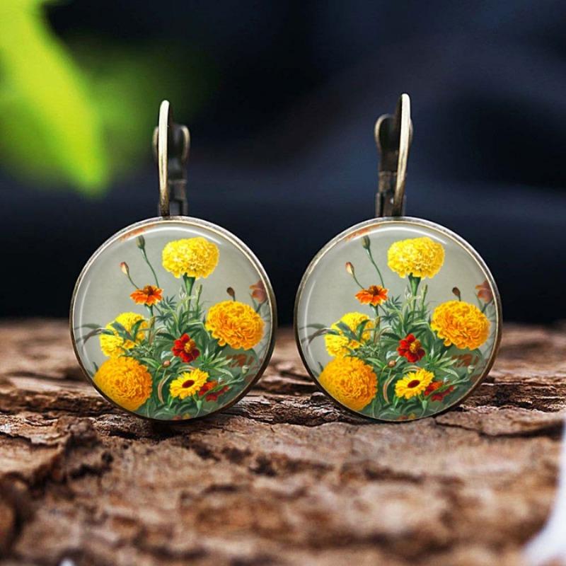 Fashion Earring Y2K Vintage Marigold Time Gem Flower Ear Buckle