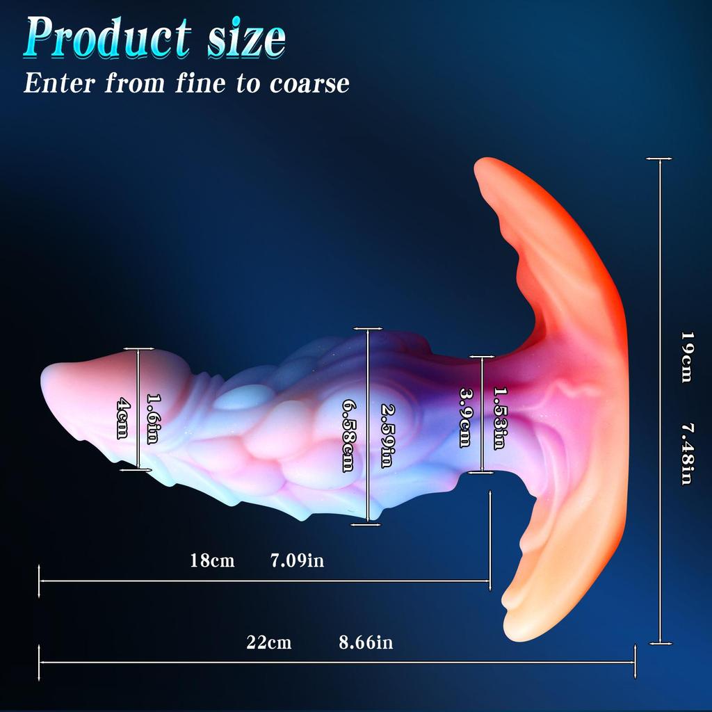 Unisex Glow-in-the-Dark Multi-colored Anal Plug – Unique-Shaped Liquid Silicone Phallic Masturbator – Adult Novelty Toy (Size S)