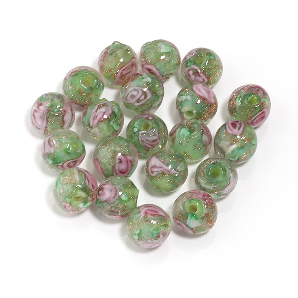 10 шт. 8 мм Цветочные бусины Лэмпворк Разноцветные Стеклянные Круглые Россыпные Бусины Для Изготовления Украшений DIY Браслет Ожерелье Серьги Аксессуары светло-зеленый