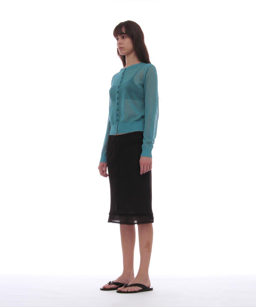 Partimento Woman Pwc Lace Trim Overlay Midi Skirt_Black