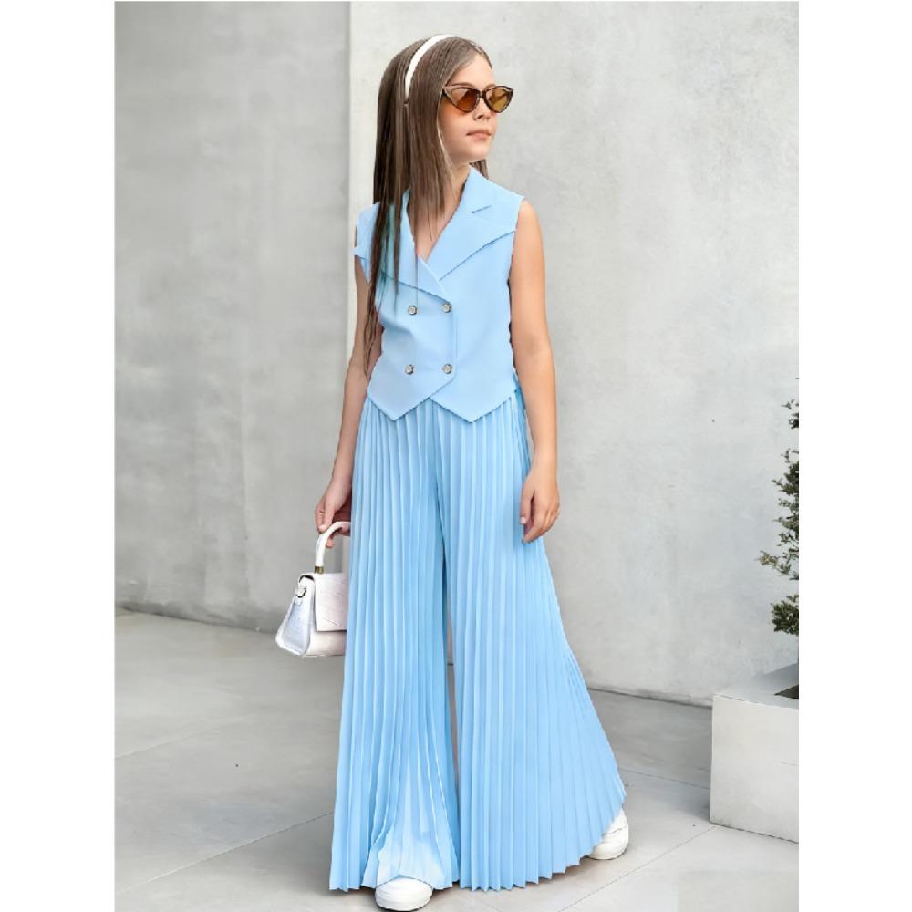 Dívčí oblečení 2-8 let Bezrukávý top + Široké plisované kalhoty Dětská sada