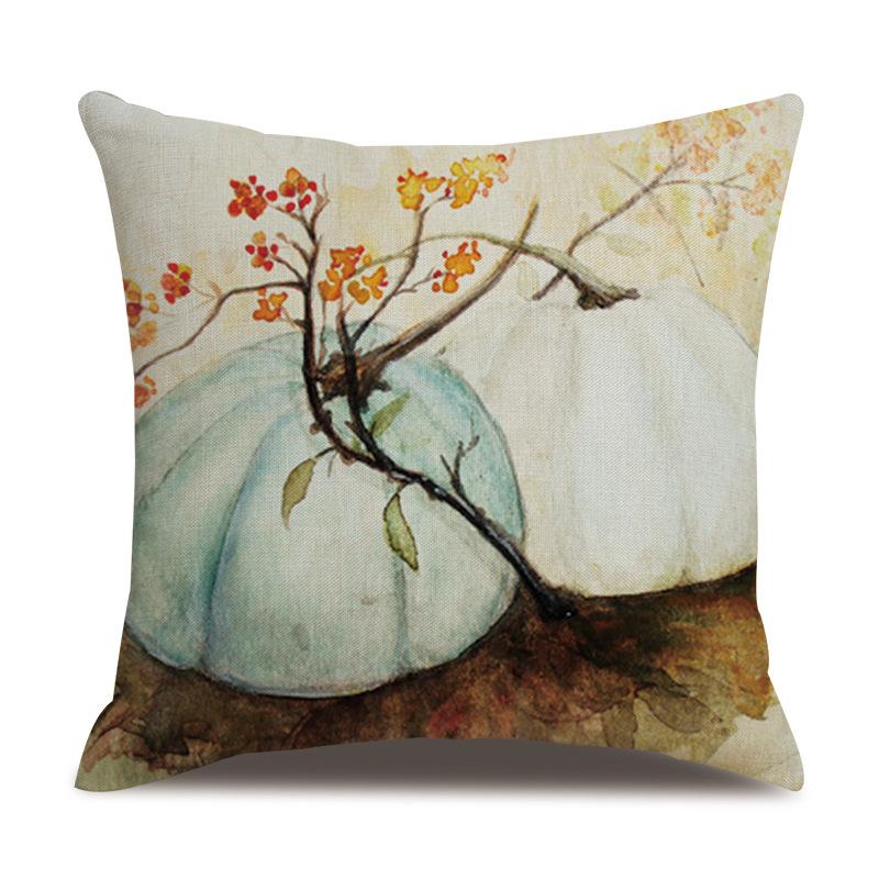 Thanksgiving Linen Pillowcase Autumn Pumpkin Print Pillow Cushion Cover