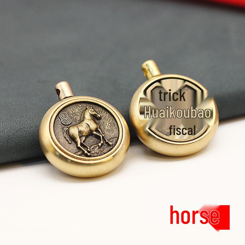 Rotating Brass Zodiac Signs Vermilion Gourd Keychain for Wealth & Treasures
