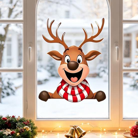 Static Cling Decals Christmas Window Clings, Reusable with Santa Snowman Snow Removable House Designs, Double Sided Glass Stickers for Holiday