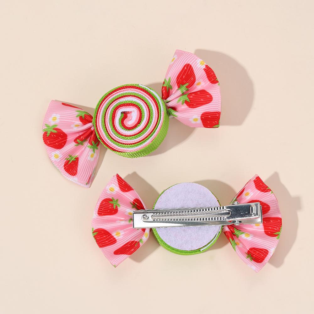 2Pcs Candy Bow Hair Clips Sweet Strawberry Heart Print Hairpins Rainbow Barrette For Girls Kids Children Headwear Accessories