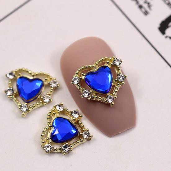 10Pcs Manicure Decor Sparkling Stunning Visual Effect Three-dimensional DIY Nail Heart Colorful Fake Diamond Nail Alloy Ornament Nail Supplies