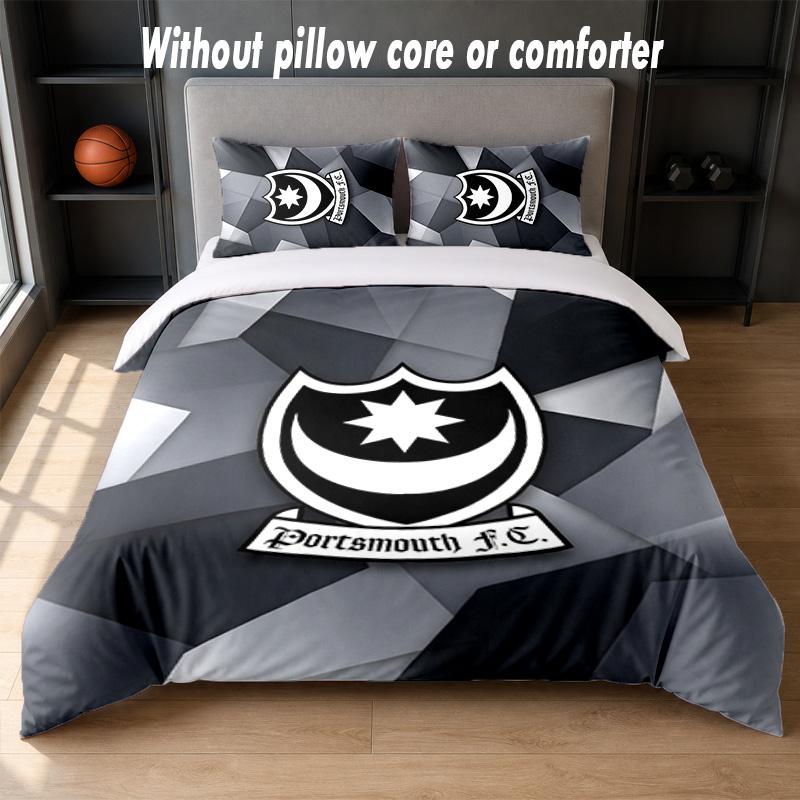 Portsmouth FC Design Bett Bettwäsche Set 1 Bettbezug + 2 Kissenbezüge Weich Atmungsaktiv Haushalt Bettwäsche