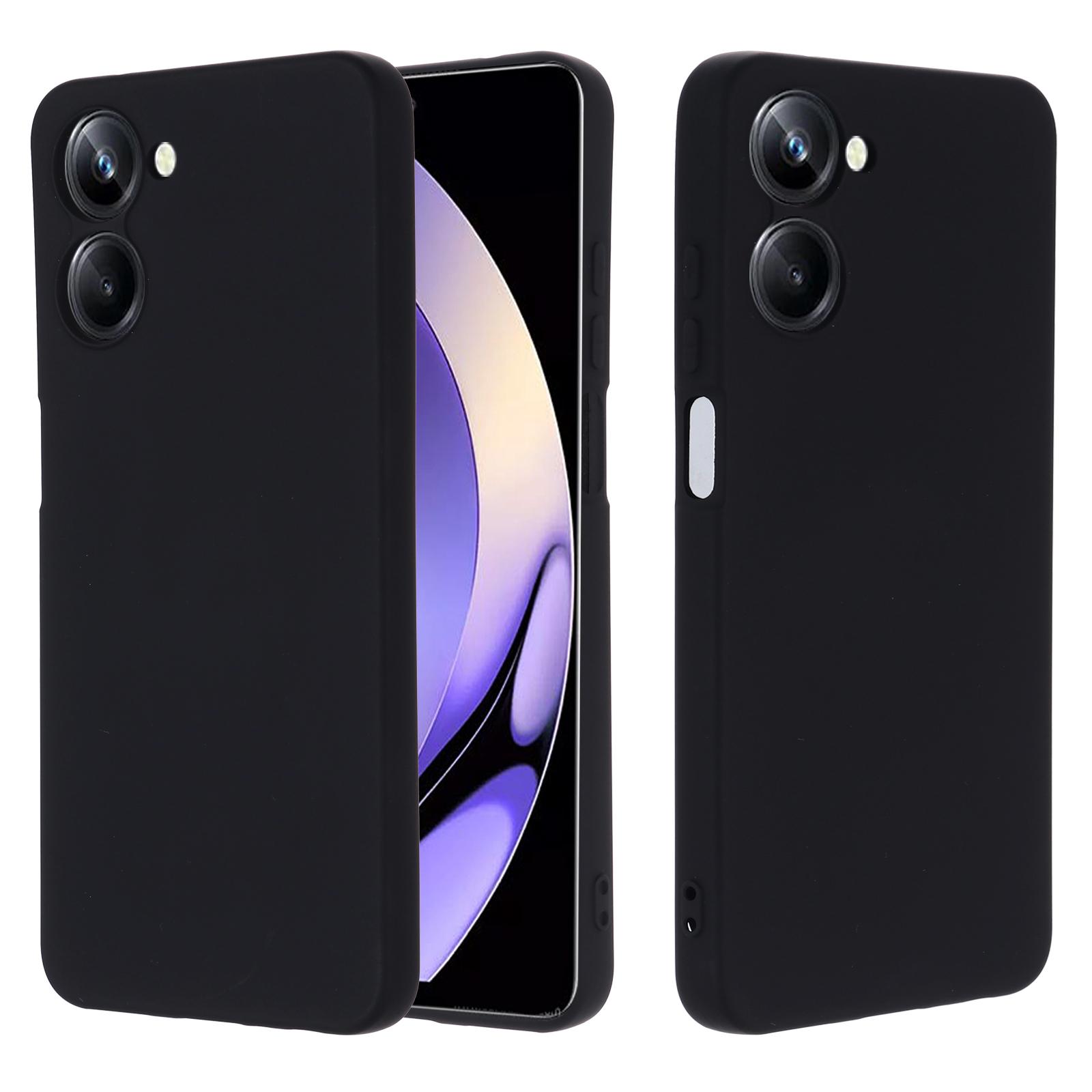 

For Realme 10 4G Precise Cutout Phone Case Liquid Silicone Drop-proof Back Cover with Strap Black